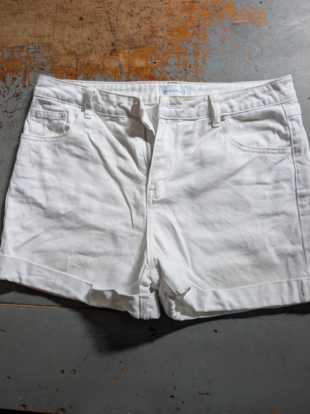 Warehouse White Denim Cuffed Jean Shorts